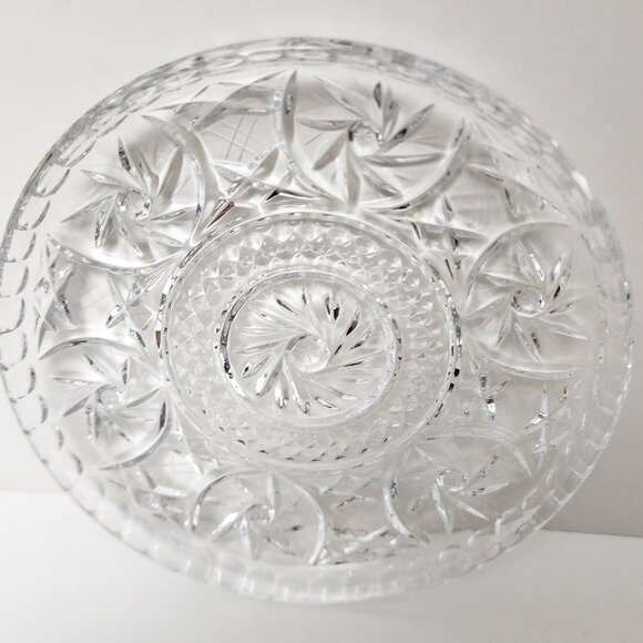 Antique Bohemian Czech Pinwheel Design Cut Crystal Decorative Luncheon 6" Plate - Picture 5 of 9
